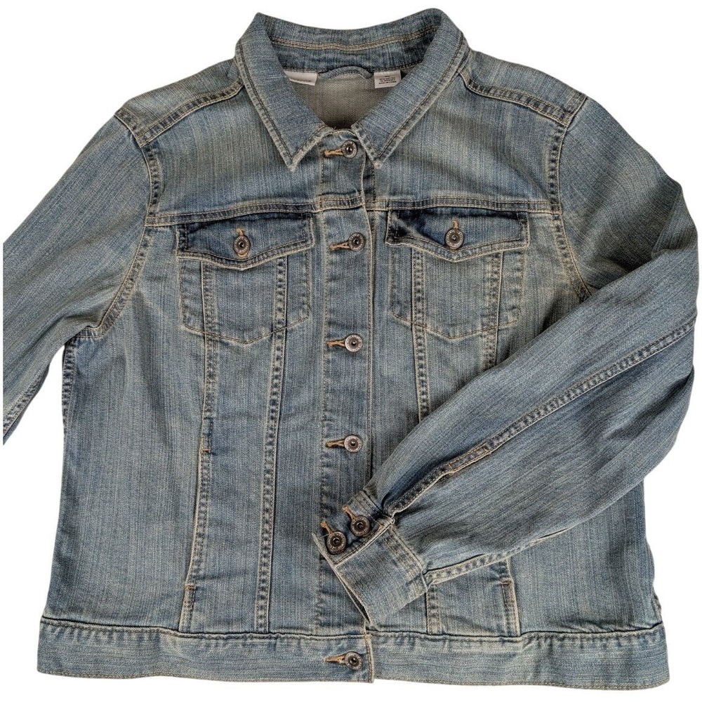 Liz Claiborne Blue Denim Trucker Jacket Womens XL Stretch Cotton Medium Wash - Picture 3 of 16